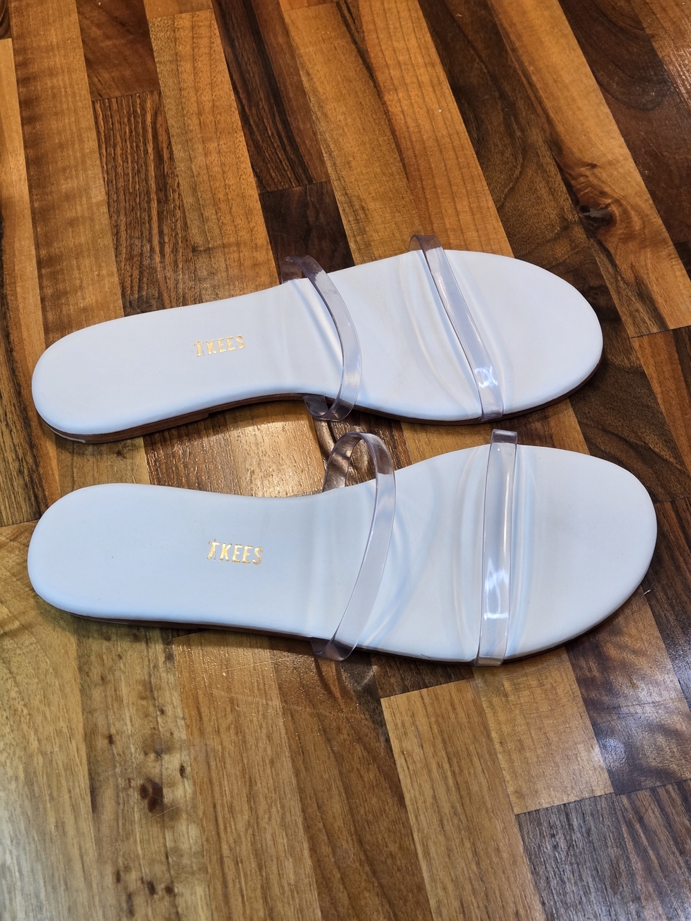 TKEES Gemma Clear PVC Double Strap Sandals - White Leather - Size 9B